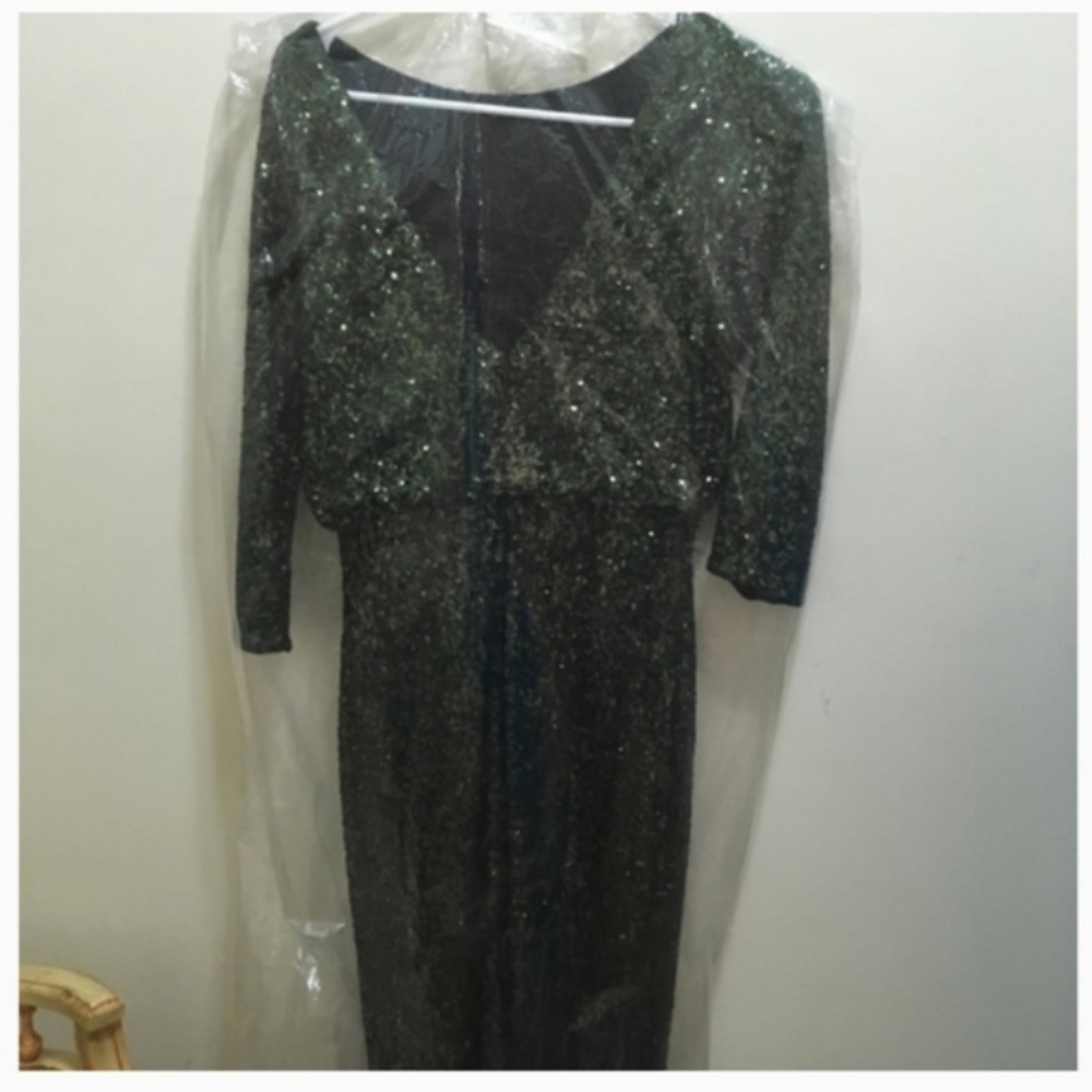 Badgley mischka green sequin formal dress gown size 2 nwt - Picture 7 of 7